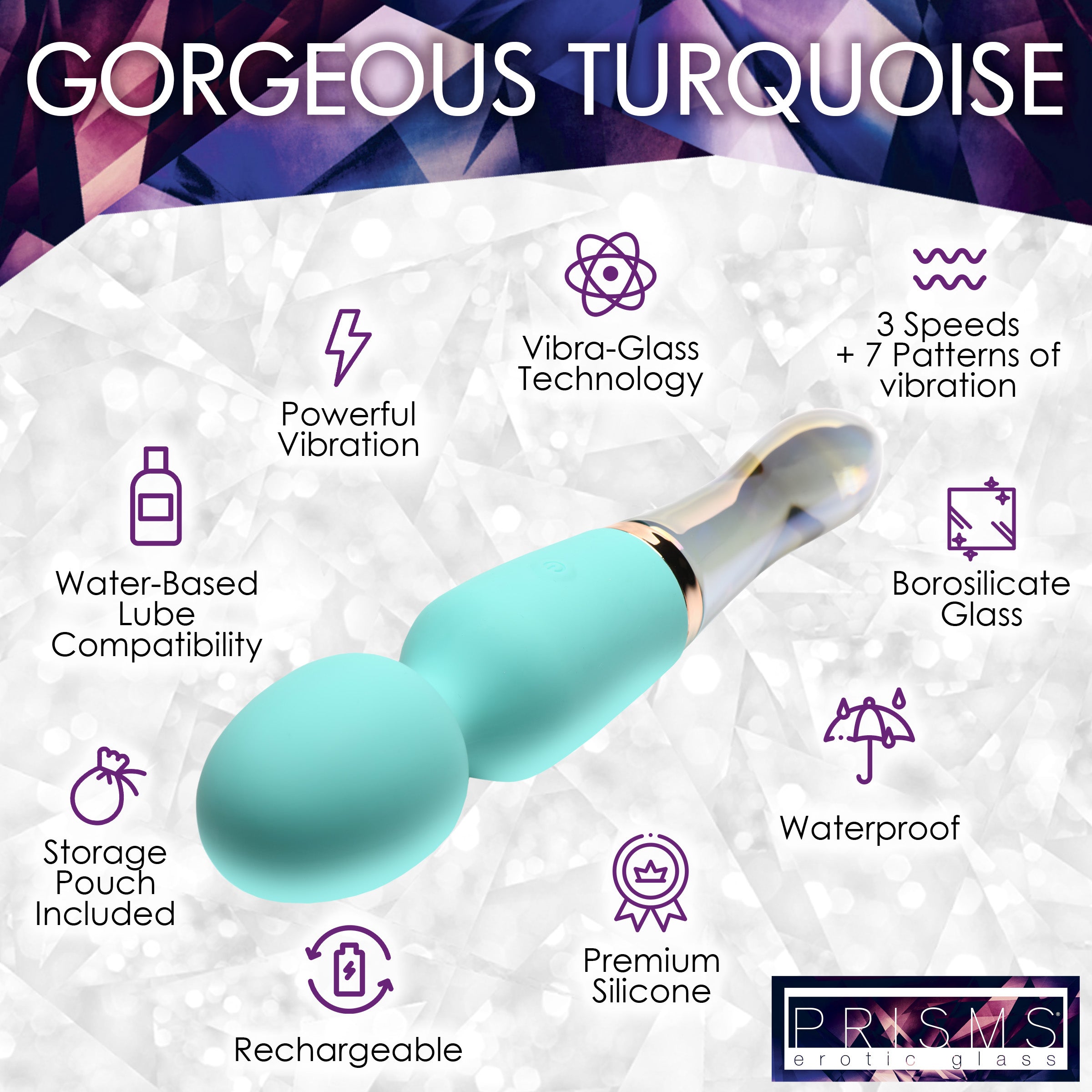10X Turquoise Dual Ended Silicone and Glass Wand