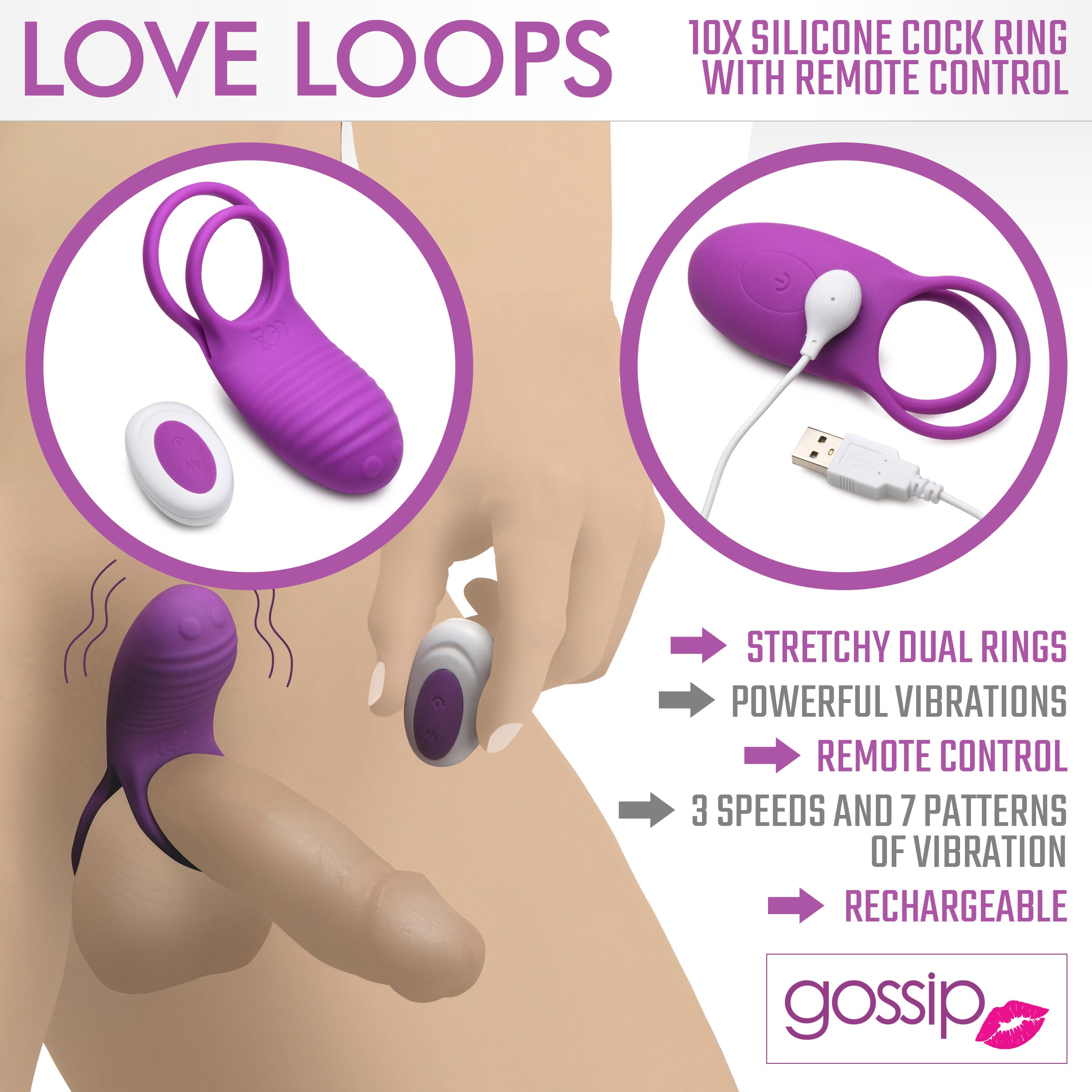 Love Loops 10X Silicone Cock Ring with Remote