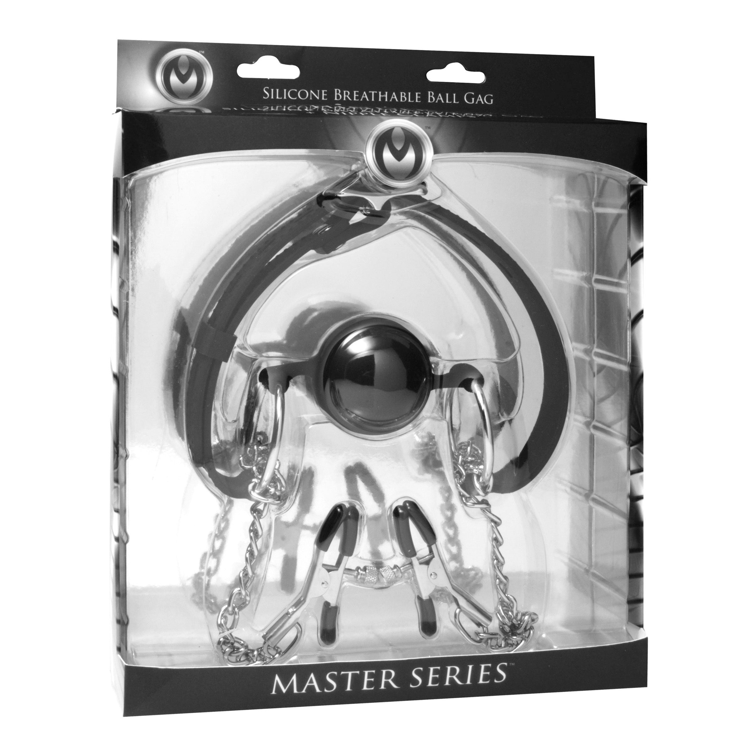 Hinder Breathable Silicone Ball Gag with Nipple Clamps