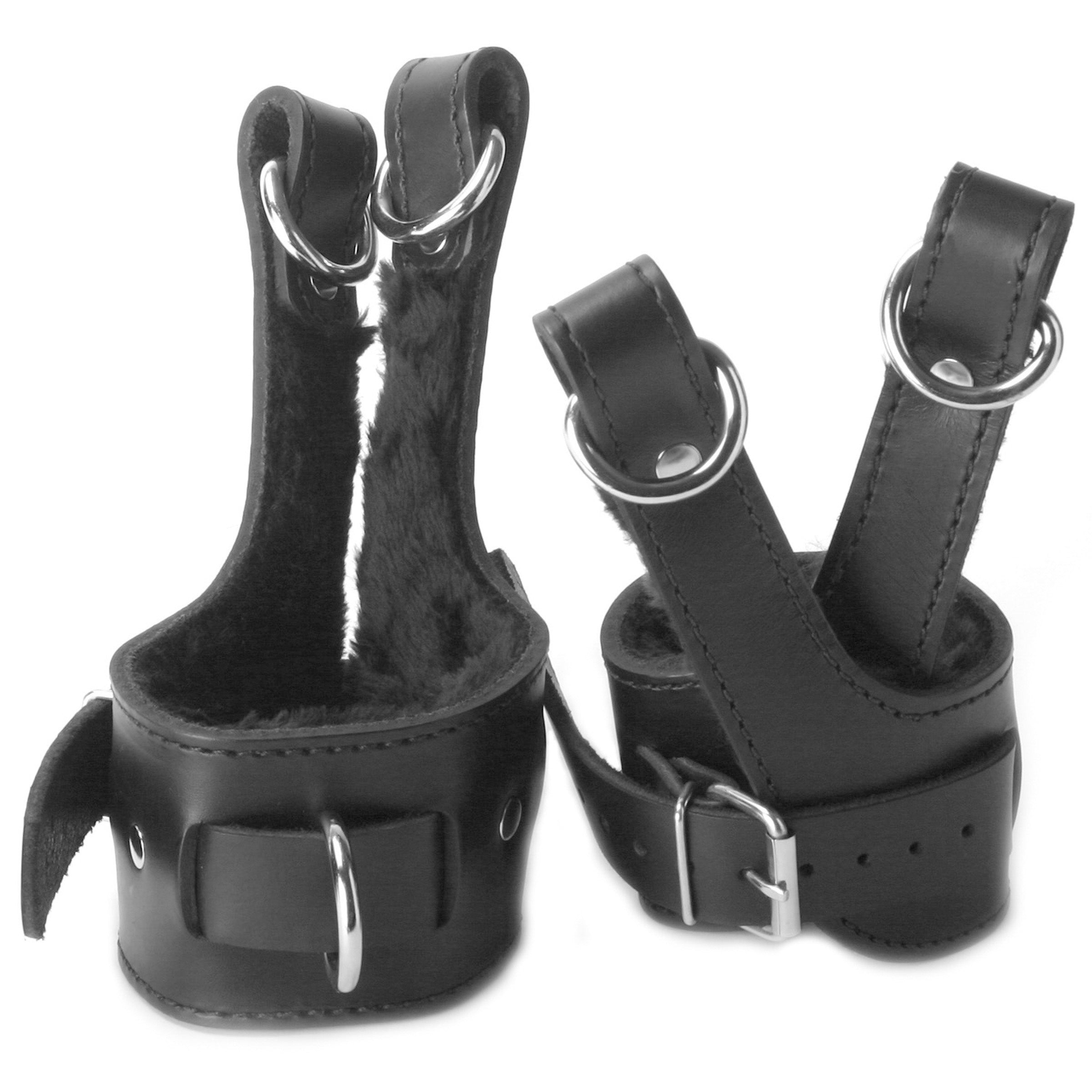 Fur Lined Leather Suspension Cuff Kit with Bondage Ring