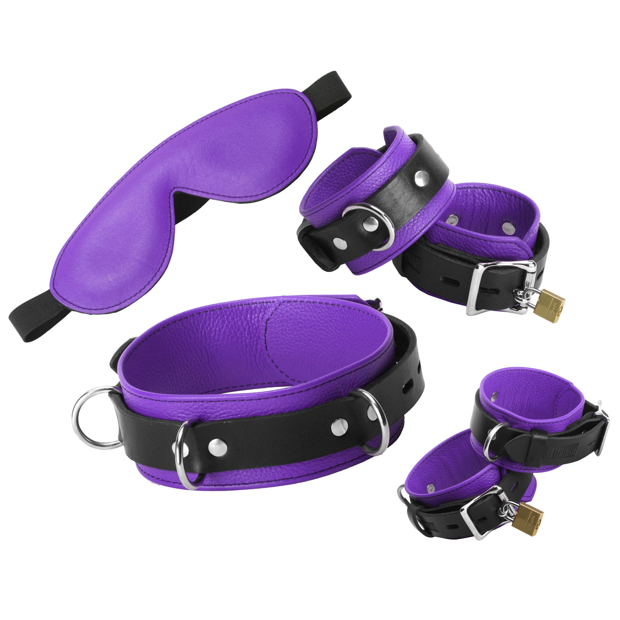 Purple Premium Leather Bondage Essentials Kit