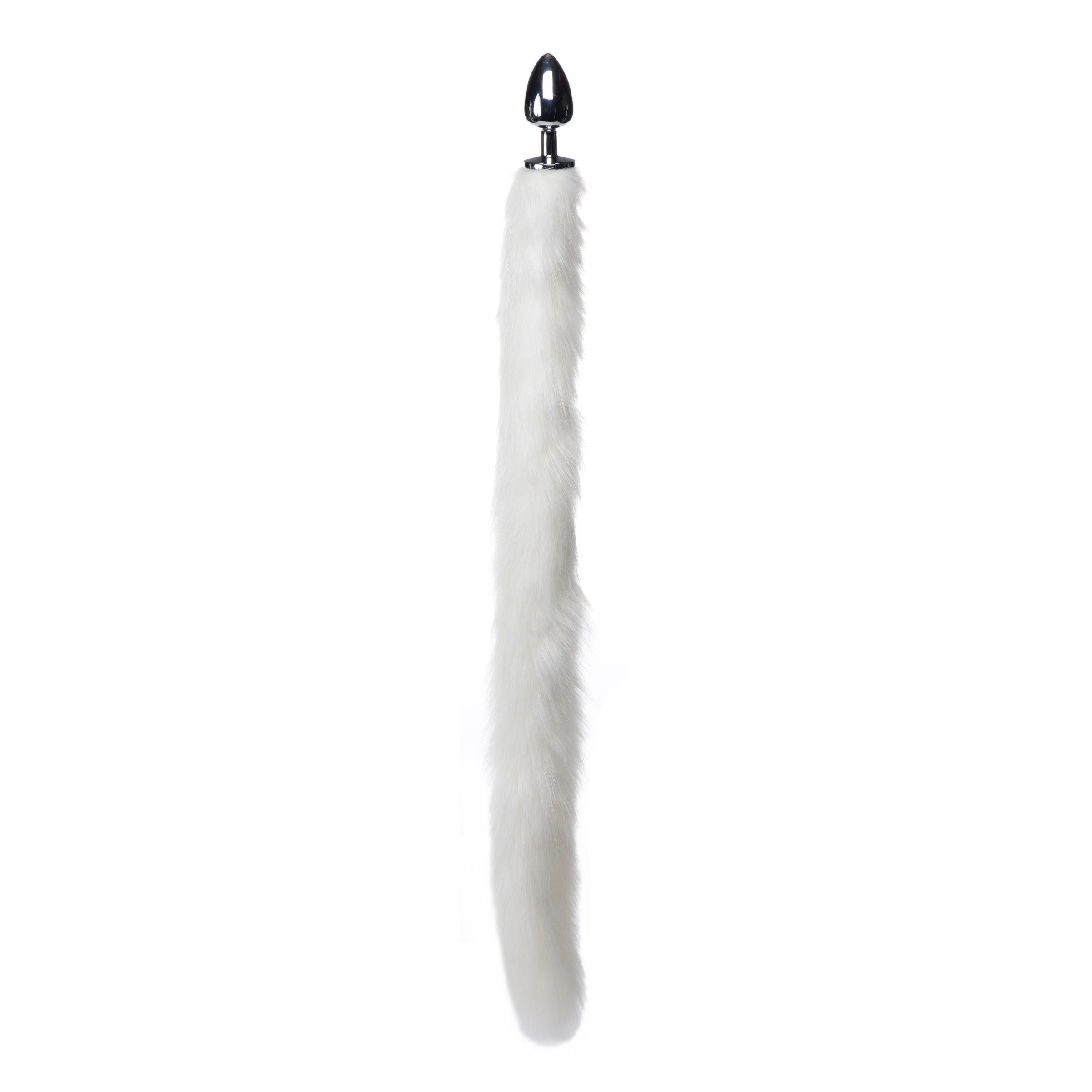 Extra Long Mink Tail Metal Anal Plug- White
